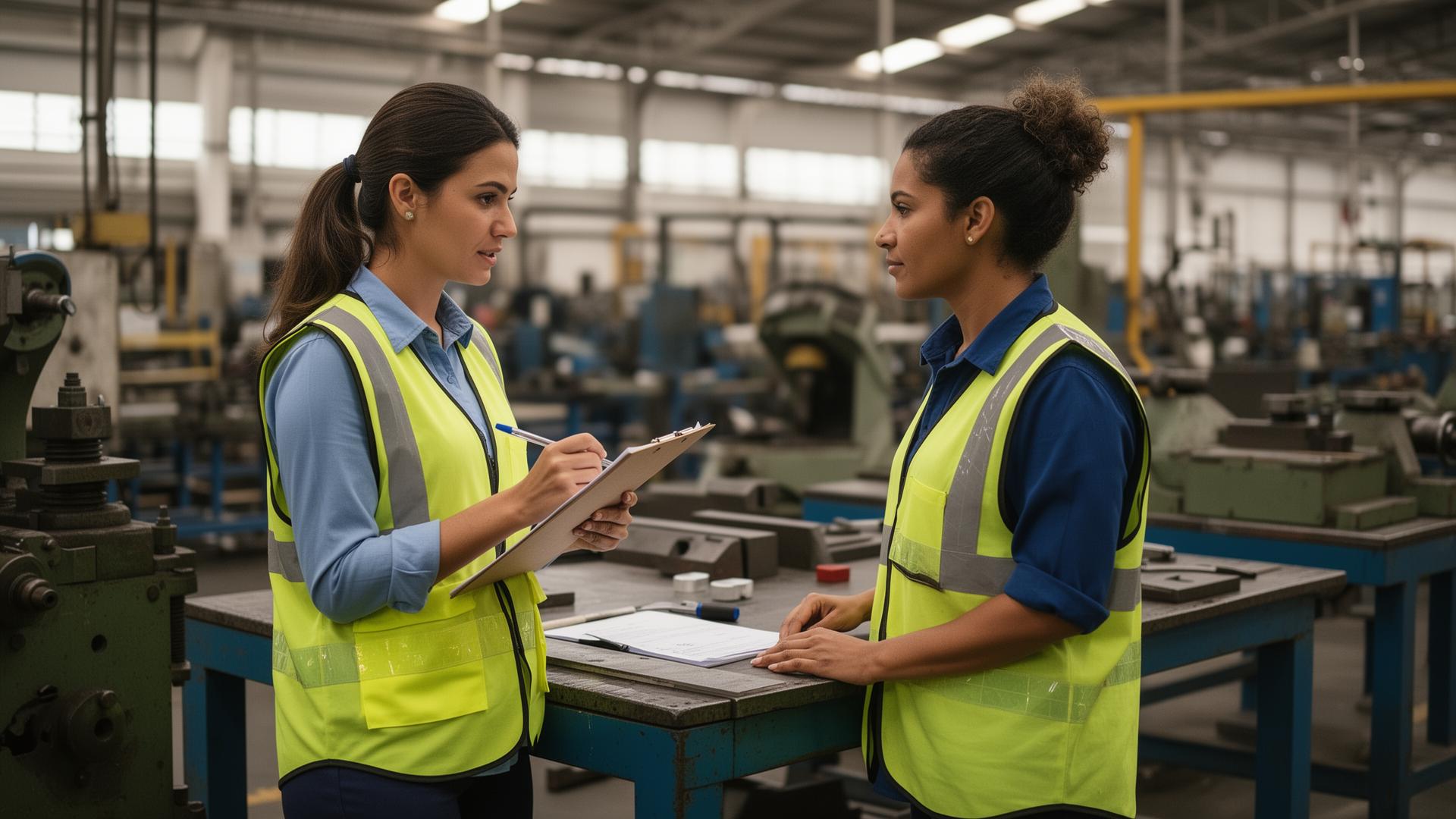 Ergonomista realizando AEP em posto de trabalho industrial